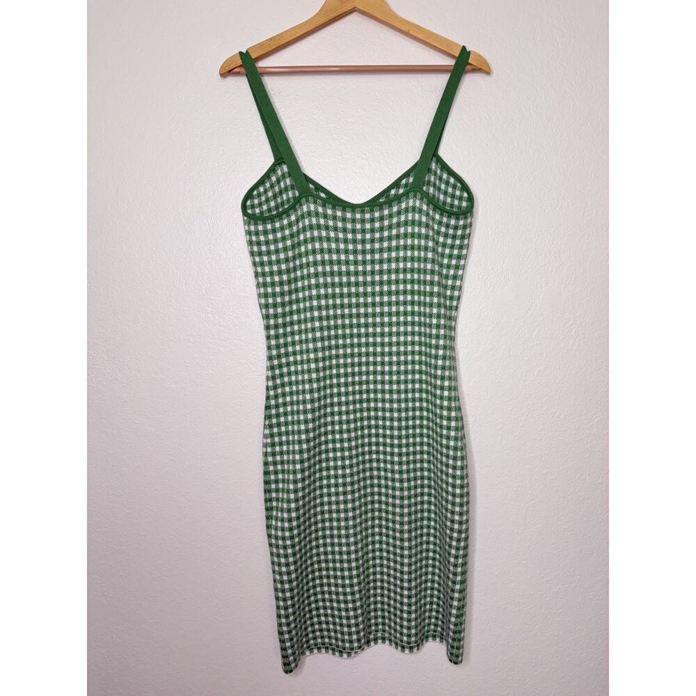 Anthropologie Maeve Gingham Knit Mini Dress Green White Size Medium Cottagecore - Picture 6 of 6